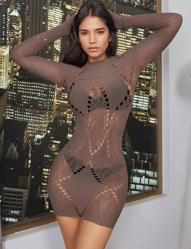 Brown Seamless Geo Net Chemise