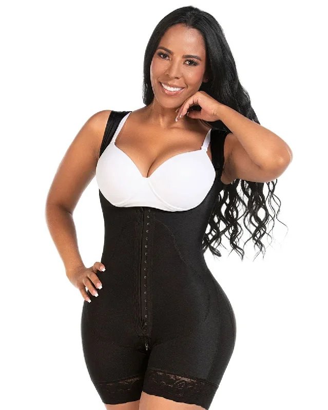 Final Sale Clearance Fajas M & D Open Bust Post-Op Faja for Women Mid Thigh Shaper w/ Wide Adjustable Straps