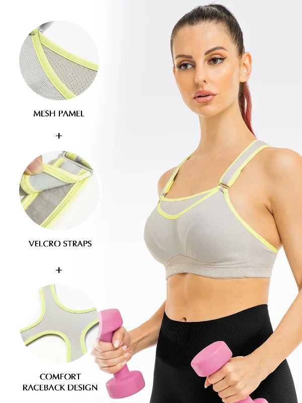 High Impact Velcro Straps Racerback Sports Bra Grey