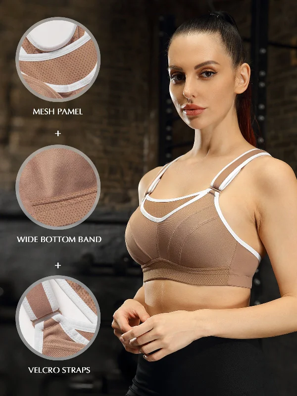 High Impact Velcro Straps Racerback Sports Bra Milk Coffee