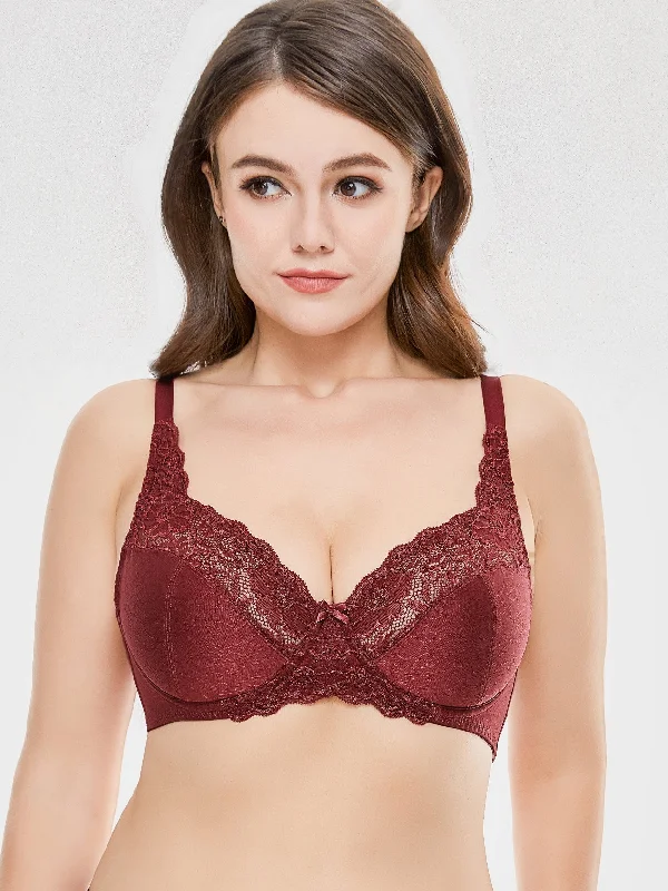 Full Coverage Lace Sexy Underwire Breathable Bra Red