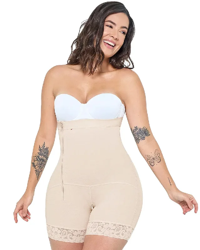 MariaE Fajas Faja Colombiana Postpartum & Daily Use Shapewear Bodysuit Short Length with Side Zipper & Open Bust