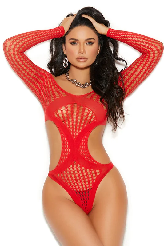 Red Long Sleeve Crochet Teddy