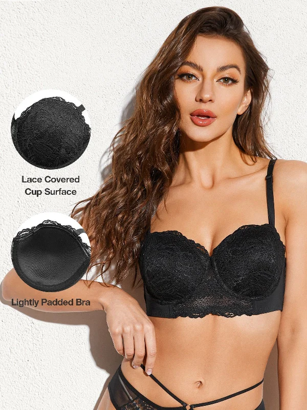 5 Ways Wear Strapless Floral Lace Underwire Bra Black