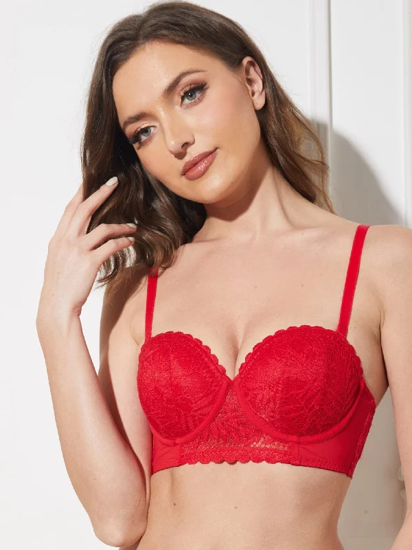 Strapless Floral Lace Underwire Bra Lava Red