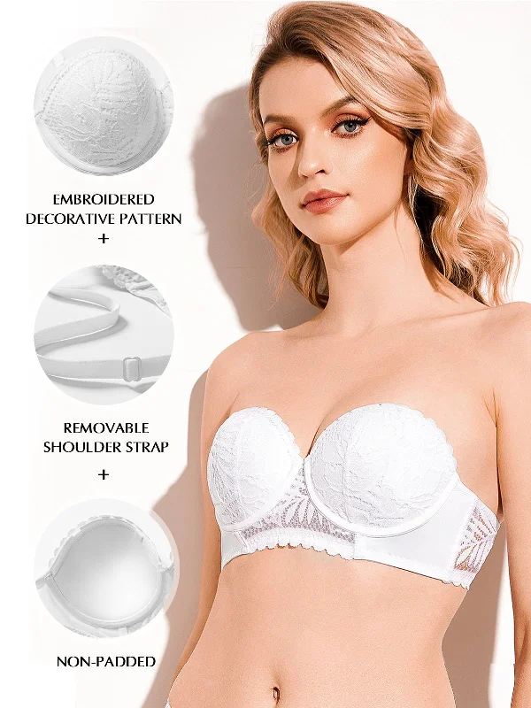 Strapless Floral Lace Underwire Bra White