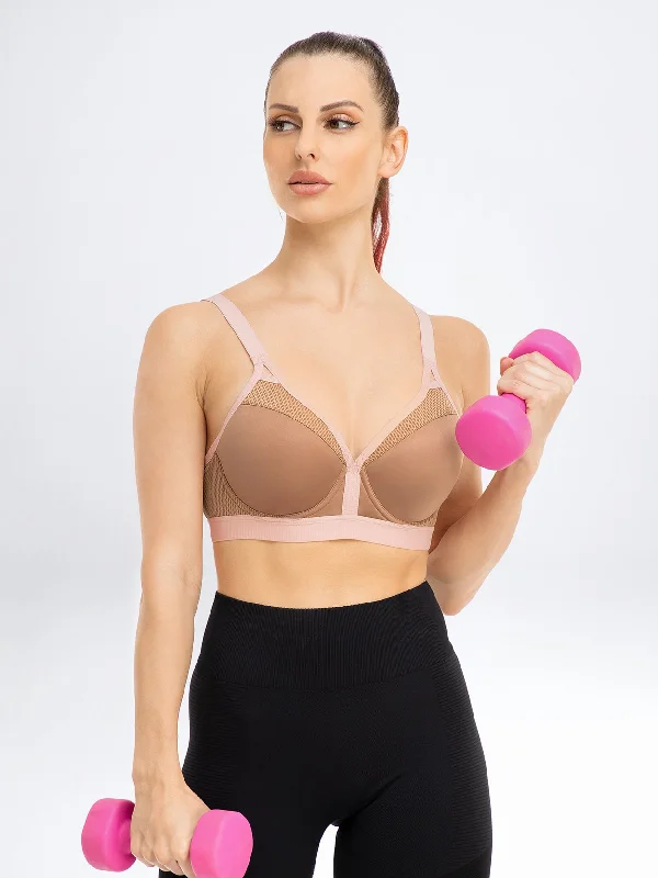 V Neck Full Figure Running Workout Bras Milk Coffee